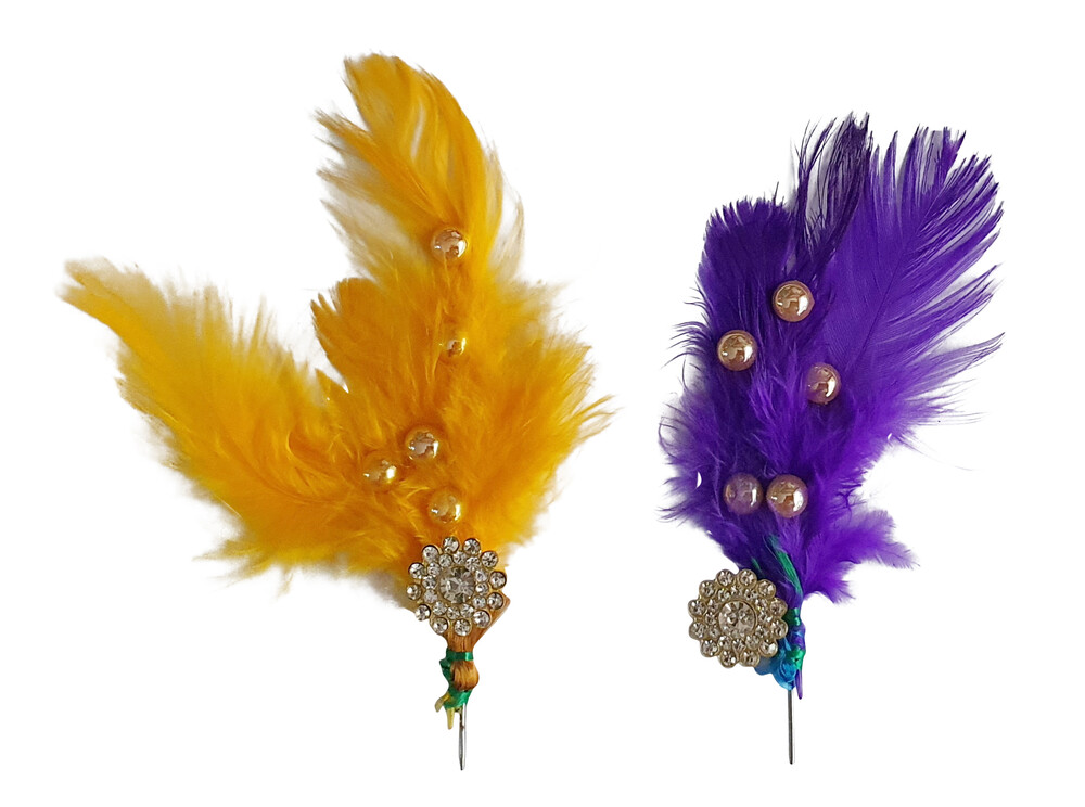 Deity Crown Decorative Pins with Peacock Feather, Big Silver Flower & Diamond