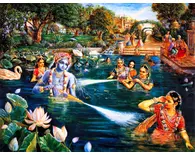 Lord Krishna Sports With His Queens in the Water