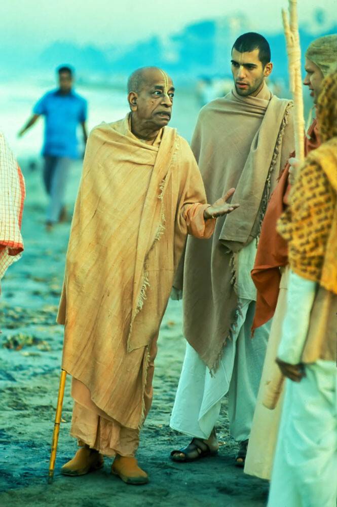Srila Prabhupada on Morning Walk Juhu Beach Bombay