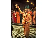 Srila Prabhupada offers First Aroti at Bhaktivedanta Manor