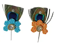 Deity Crown Decorative Pins with Peacock Feather, Big Flower & Diamond