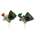 Deity Crown Decorative Pins with Peacock Feather, Vibrant Sequins & Multiple Diamonds