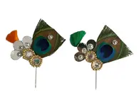 Deity Crown Decorative Pins with Peacock Feather, Vibrant Sequins & Multiple Diamonds