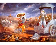 Krishna Confronts Bhismadeva in Battle