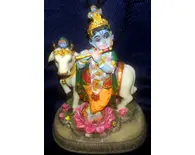 Krishna With Cow  Polyresin Figure (5" high)