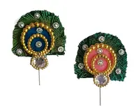 Deity Crown Decorative Pins with Circular Peacock Feather, Golden Pearls & Diamonds