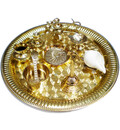 Medium Aroti Set (11.5\" tray w/ Bell, Incense Holder, Flower Tray, Conch, Ghee Lamp)