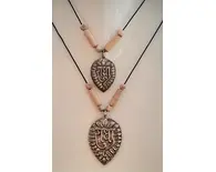 Leaf Radha Pendant - White Metal with Tulsi Beads and Black Thread