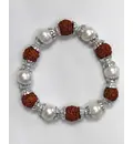 Bracelet -- Rudraksha & Pearly White Beads -- Pack of 6