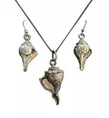 Conch Shell Set - Pair of Earrings & Matching Pendant with Black Thread