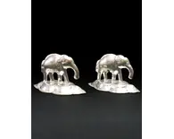 Altar Decoration, White Metal -- Elephants (2 piece set)