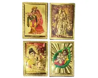 Golden Krishna Pictures with Magnet (set of 4, 3.5x2.5")