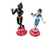 Painted Brass Radha Krishna Deities (9")