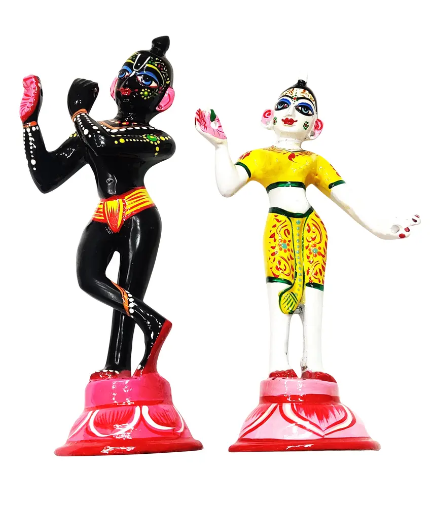 Painted Brass Radha Krishna Deities (9\")