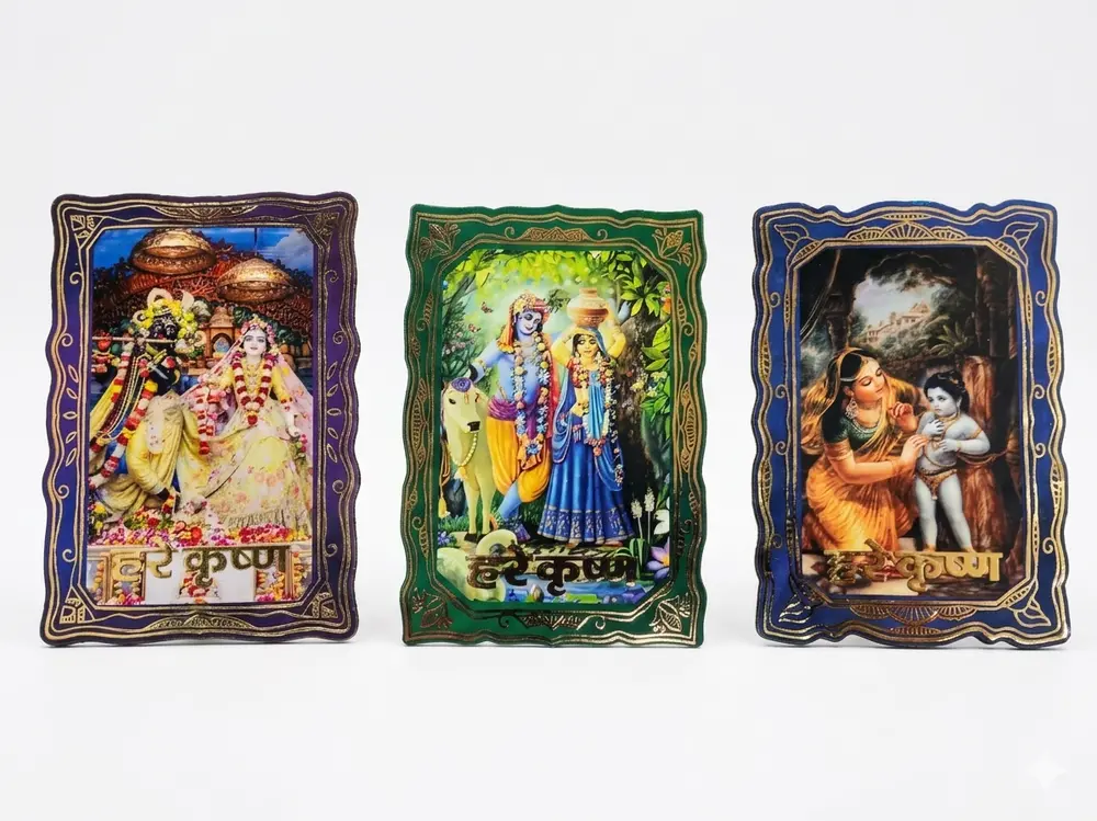 Golden Krishna Pictures with Magnet (set of 4, 3.5x2.5\")
