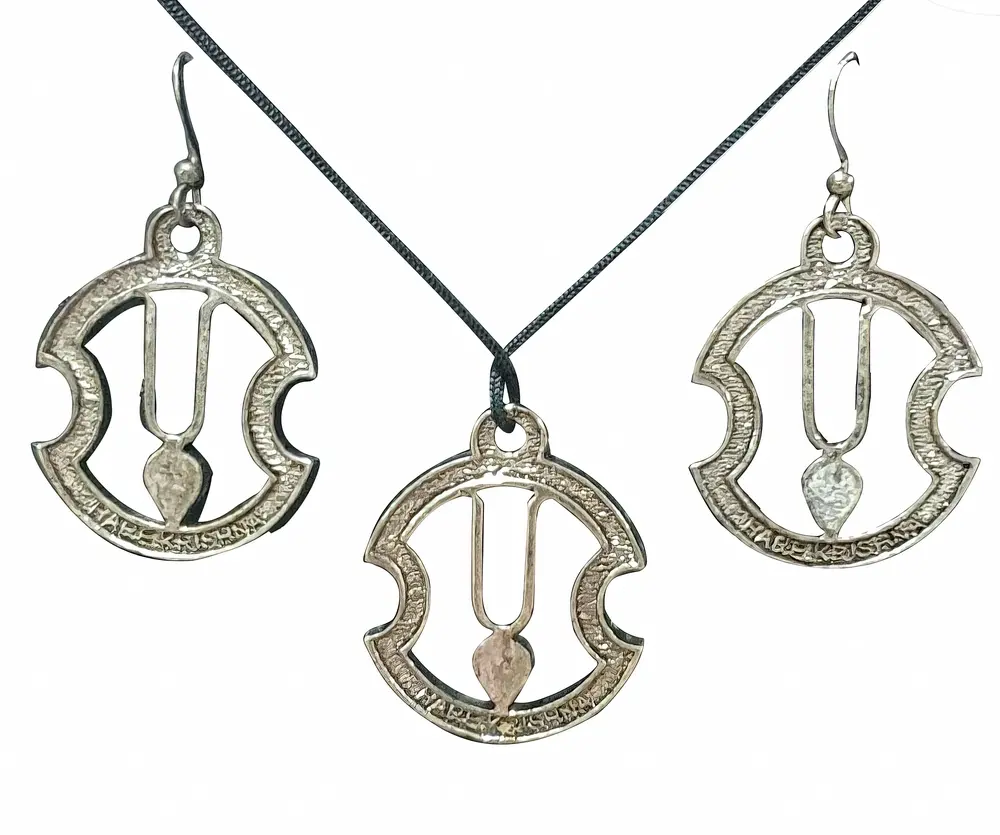 Sudarshan Chakra Set - Pair of Earrings & Matching Pendant with Black Thread