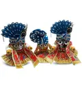 Multi Colored Dress, Blue & White Crowns -- For Jagannatha, Baladeva and Subhadra