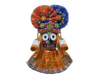 Jagannatha Crowns with Matching Dress - Orange & Blue Kerry, Flowers, Pearls & Diamonds (3 Crowns & Dresses)