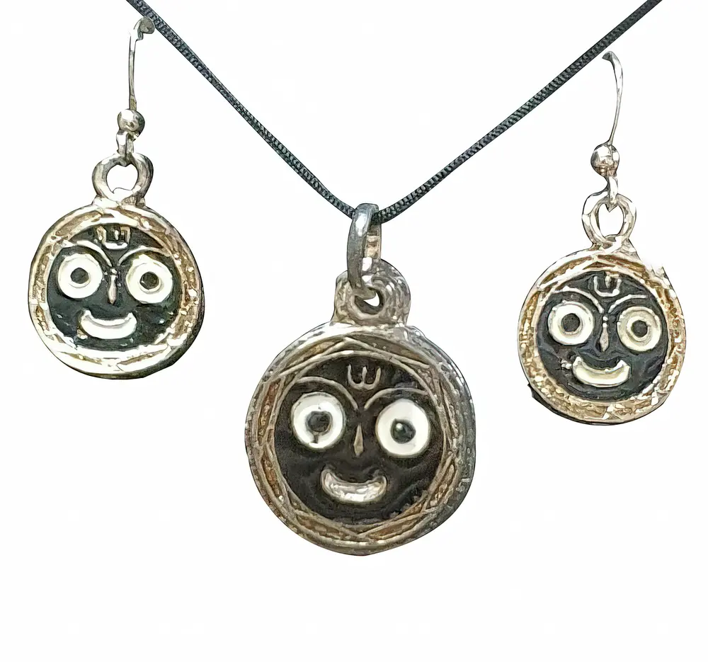 Sudarshan Chakra Set - Pair of Earrings & Matching Pendant with Black Thread