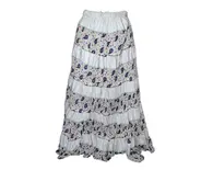 Gopi Skirt -- Jaipuri Panels, White w/ Multicolored Patterns