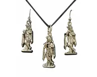 Krishna Playing Flute Set - Pair of Earrings & Matching Pendant with Black Thread