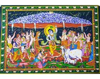 Wall Hanging -- Krishna Lifting Govardhan Hill (30"x40")