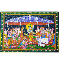 Wall Hanging -- Krishna Lifting Govardhan Hill (30"x40")