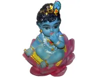 Baby Krishna Sitting in a Lotus Flower Polyresin Figure (2.5" high)