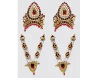 Crown and Necklace Set -- Red Stones with Gold and Diamond Look (pair)