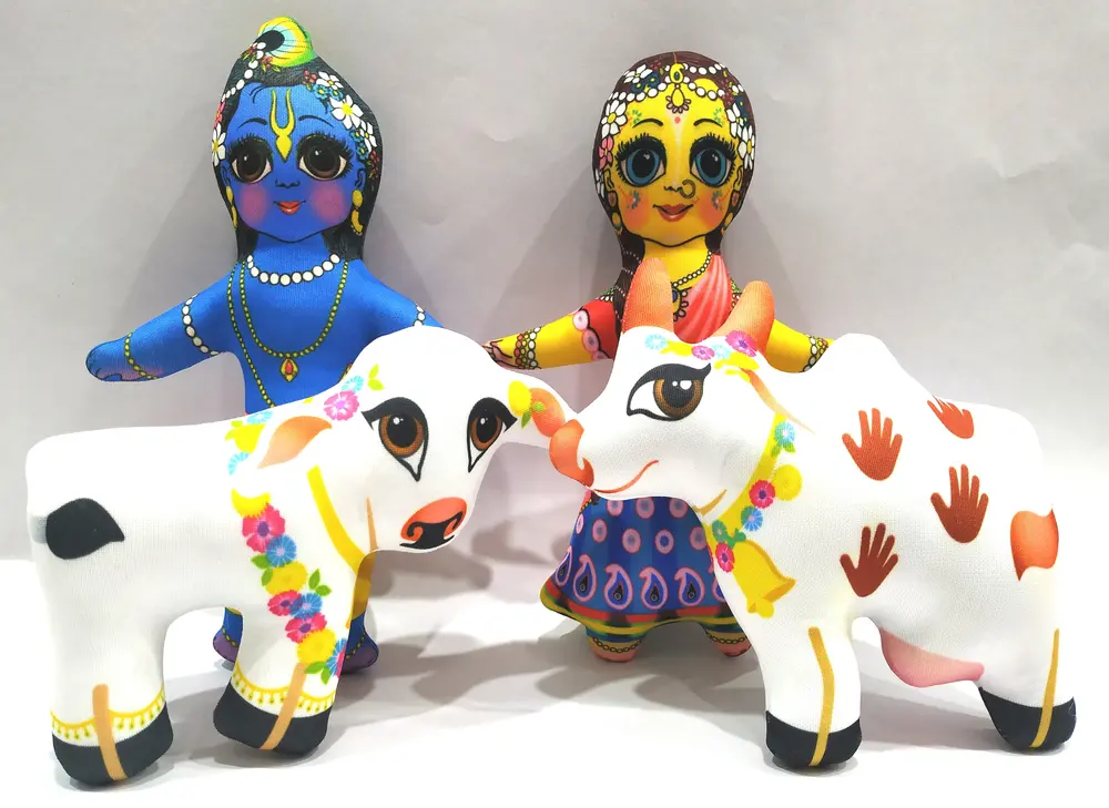 Radha-Krishna with Lalita and Vishakha Dolls -- Childrens Stuffed Toy