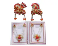 Radha Krishna Crown Necklace Set -- Red Orange Thread Diamond Radha Krishna Crown Necklace Set -- Red Orange Thread Diamond