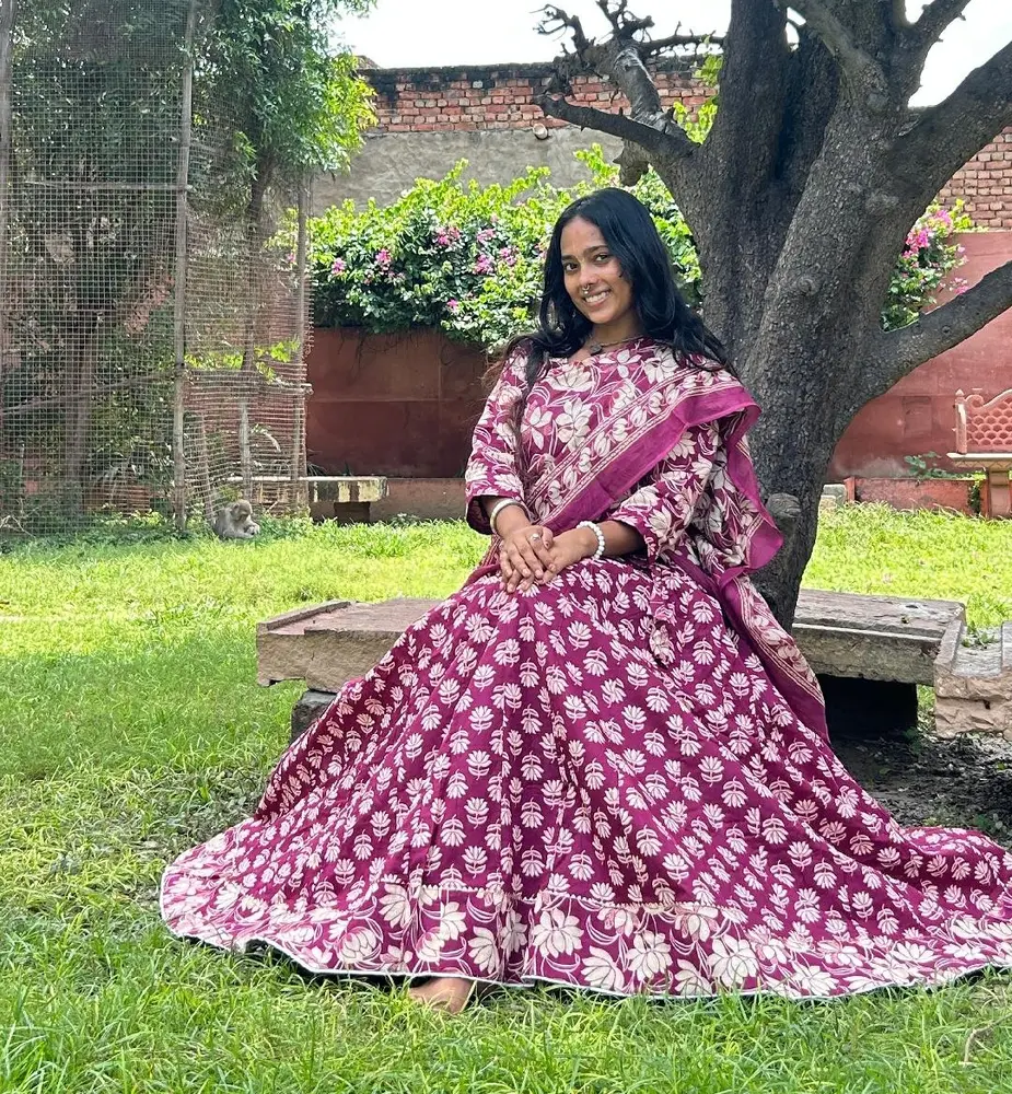 Radha Gopi Dress Set - 3 piece including Blouse and Chunni - Pure Cotton
