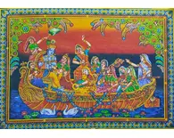 Wall Hanging -- Radha Krishna With Gopies in Boat (30"x40")