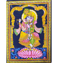 Wall Hanging -- Radha and Krishna Standing in Lotus Flower (30"x40")