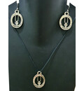 Sanskrit Om Govinday Set - Pair of Earrings & Matching Pendant with Black Thread