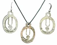 Sanskrit Om Govinday Set - Pair of Earrings & Matching Pendant with Black Thread