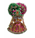 Jagannatha Crowns with Matching Dress - Pink & Green Kerry, Flowers, Pearls & Diamonds (3 Crowns & Dresses)