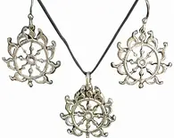 Sudarshan Chakra Set - Pair of Earrings & Matching Pendant with Black Thread