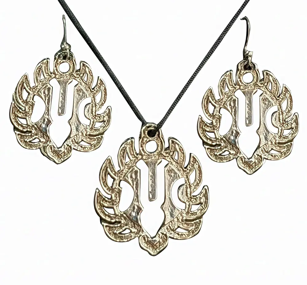 Sudarshan Chakra Set - Pair of Earrings & Matching Pendant with Black Thread