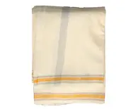 Silk / Cotton Dhoti & Chaddar Set -- Color Borders -- Off White