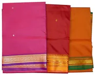 Sari, Synthetic  -- South Indian (Plain Bright Colors with Golden Border)