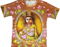 T-Shirt: Krishna Holding Flute (brown) -- All-over print