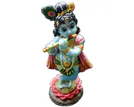 Lotus Krishna Standing on Lotus Flower Polyresin Figure (8")