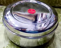 Prasadam Lunchbox Round Stainless Steel 3" high 5" across