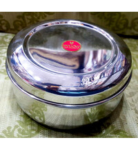 Prasadam Lunchbox Round Stainless Steel 3" high 5" across