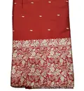 Sari, Silk  Wedding -- Red With Big Embroidered White / Silver floral border